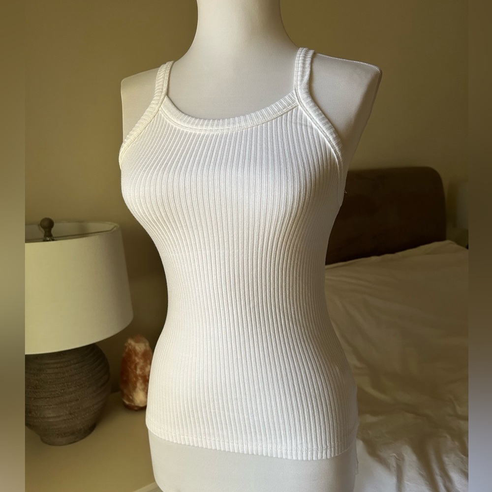 NWOT LESET Ali Ribbed Knit Top in White Size Small